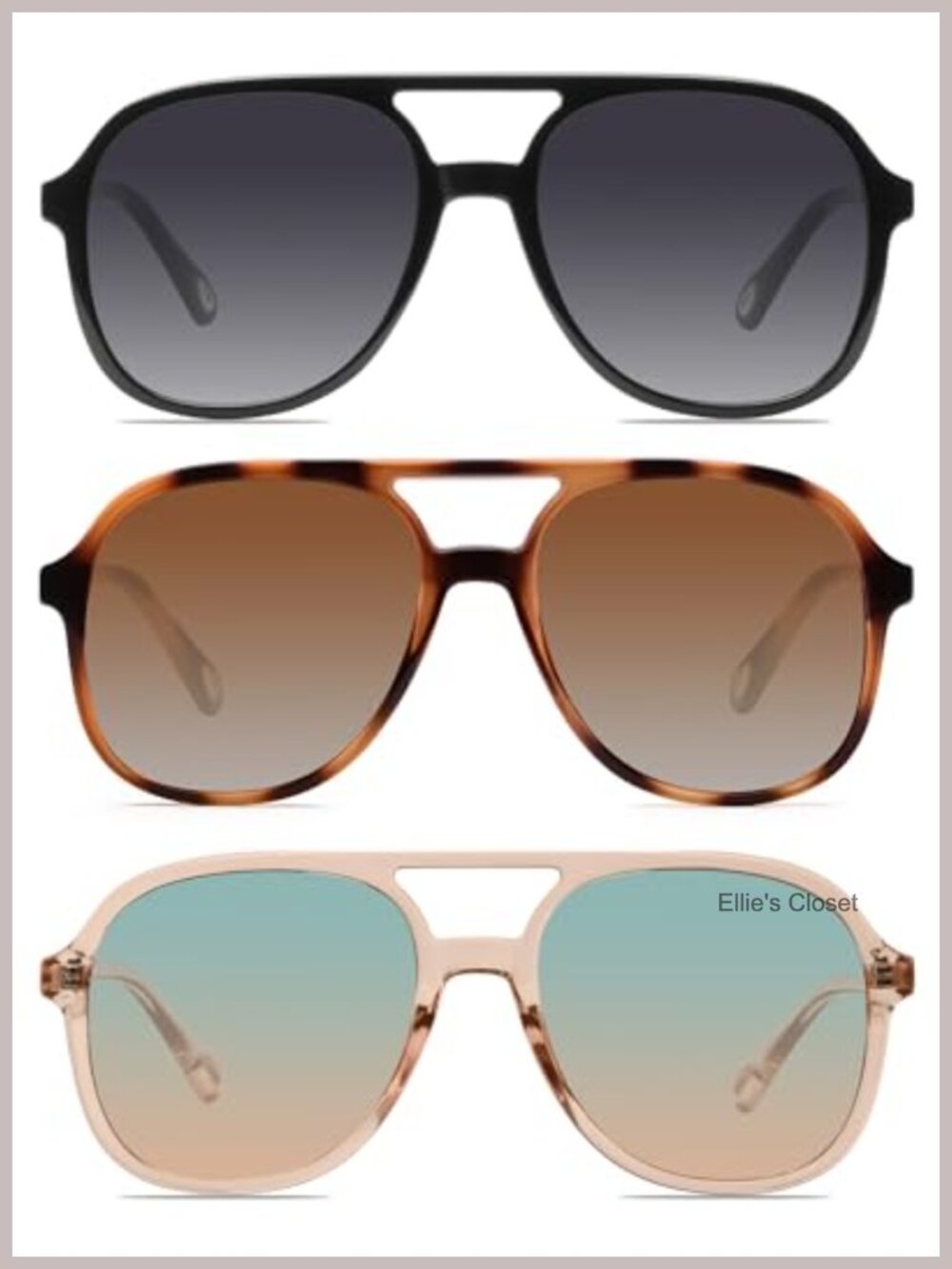 Retro Aviator Sunglasses Double Bridge Square UV400 Unisex Adult 3 Pack